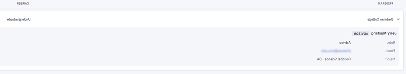 A screenshot of the advisor information page in the Student Dashboard.